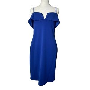 Bebe Women's Electric Blue Cold Shoulder Queen Anne Knee Length Shift Dress Sz 8